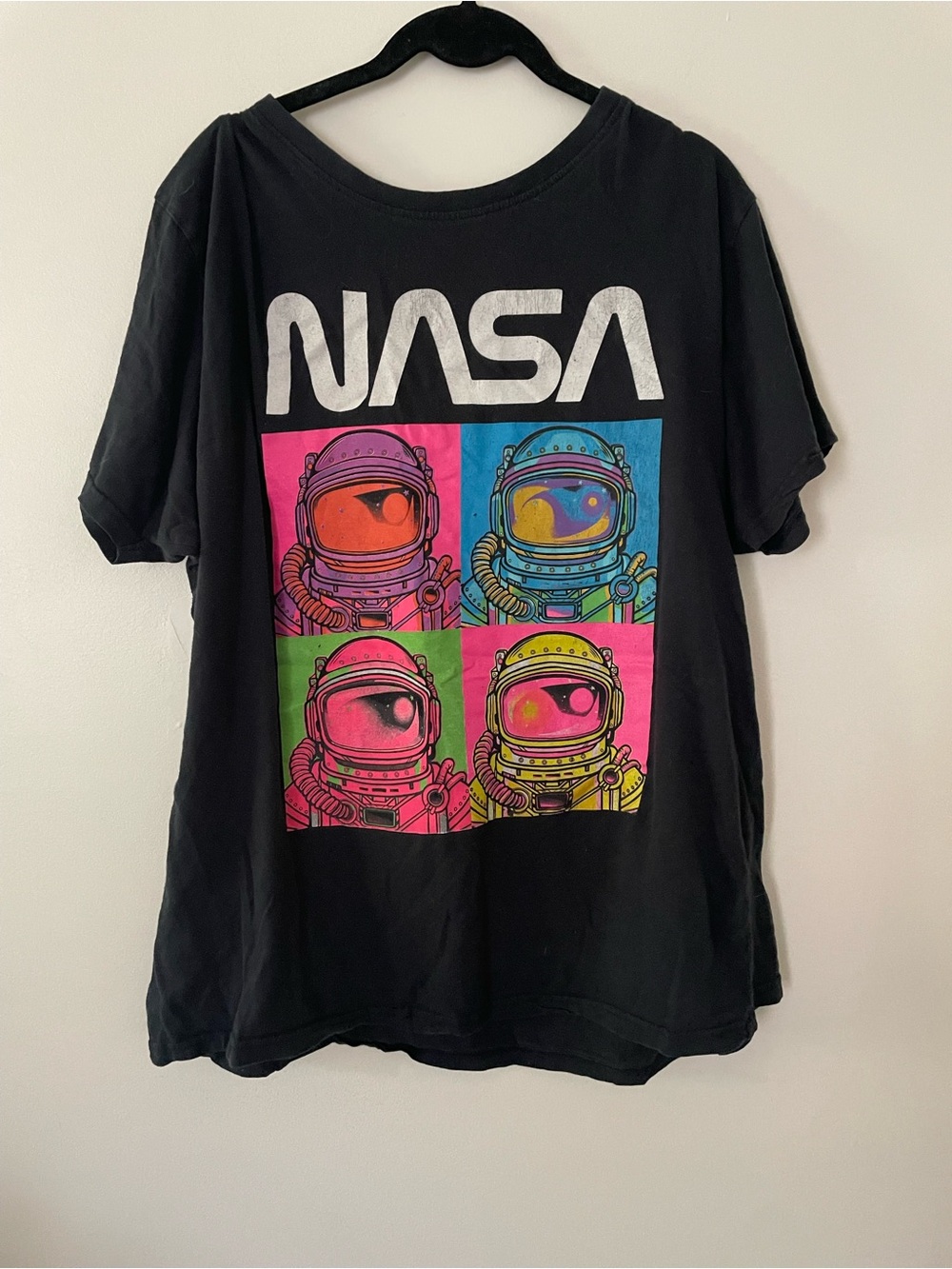 NASA Black Short-Sleeve Graphic Tee with Colorful Astronaut Panels
